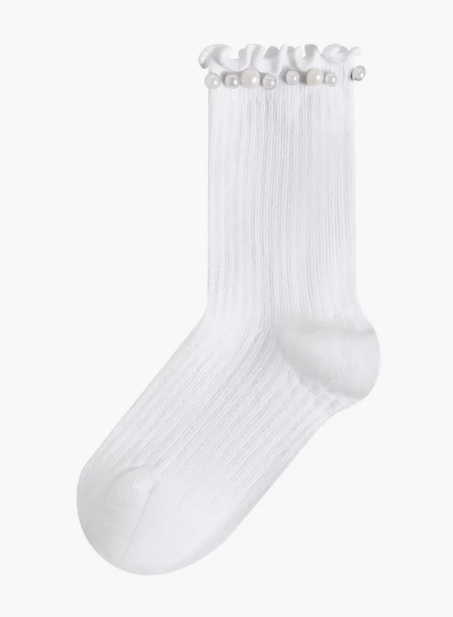سيليست Pack Of 2 Girls Socks Crew Length Pearl Embellished Design Ramadan Collections